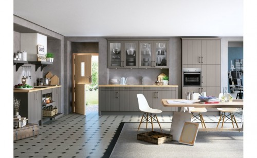 Moderne Landhauskueche ConturKueche 55 210 in Seidenglanzlack Achtagrau